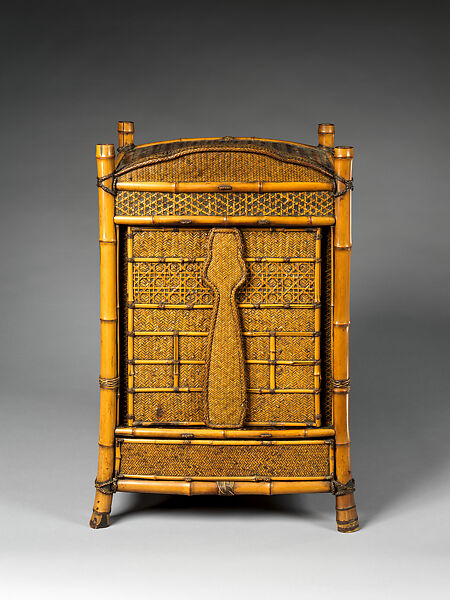Shrine Cabinet in the shape of a Mountain Monk’s Backpack (Oi), Iizuka Hōsai II (Japanese, 1872–1934), Timber bamboo and dwarf bamboo, lacquer, Japan