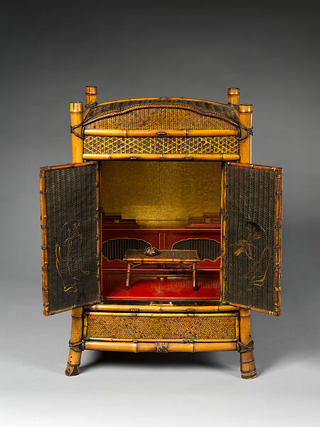 Shrine Cabinet in the shape of a Mountain Monk’s Backpack (Oi), Iizuka Hōsai II (Japanese, 1872–1934), Timber bamboo and dwarf bamboo, lacquer, Japan