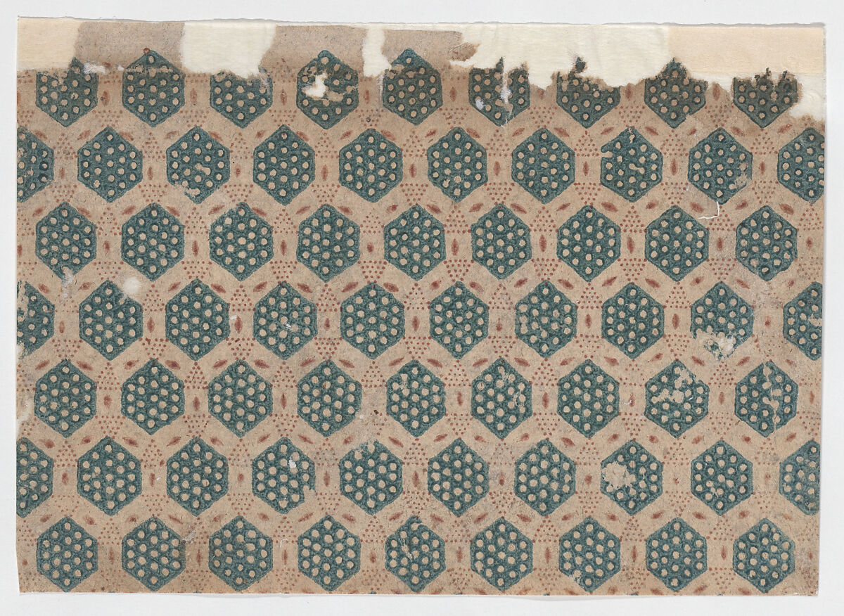 Sheet with overall pattern of hexagonal shapes, Anonymous  , 19th century, Relief print (wood or metal) 