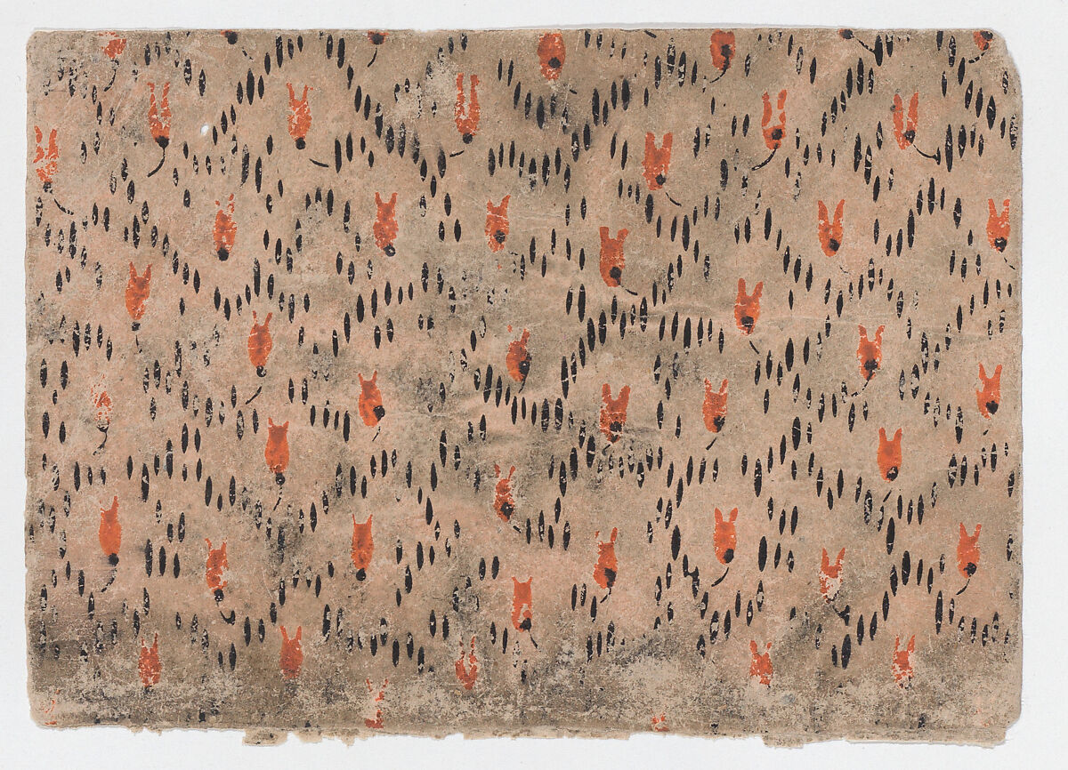 Sheet with pattern of red and black dashes, Anonymous  , 19th century, Relief print (wood or metal) 