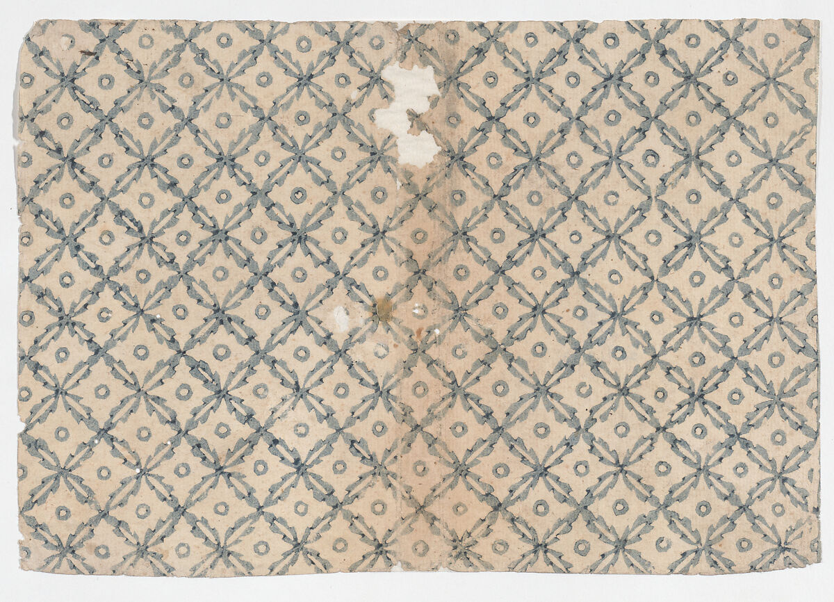 Sheet with overall pattern of flowers and circles, Anonymous  , 19th century, Relief print (wood or metal) 