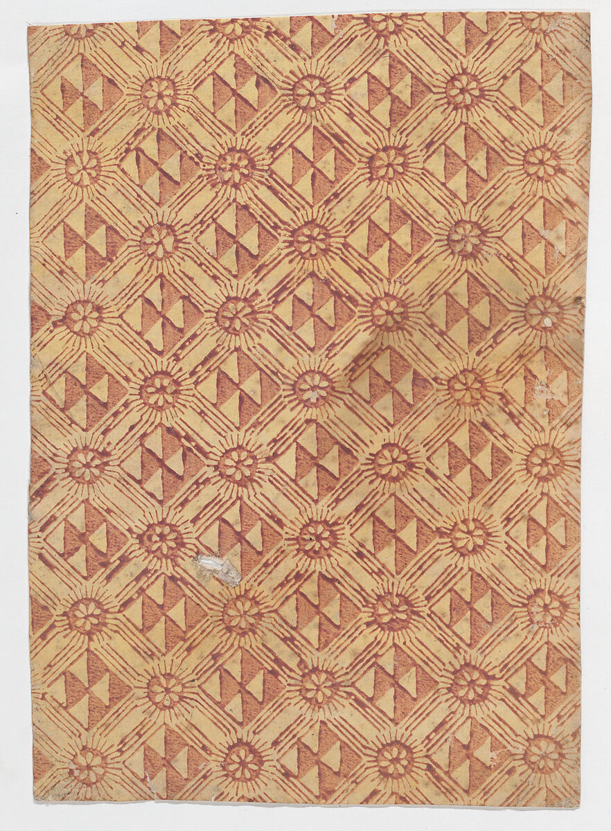 Sheet with overall pattern of triangles and rosettes, Anonymous  , 19th century, Relief print (wood or metal) 