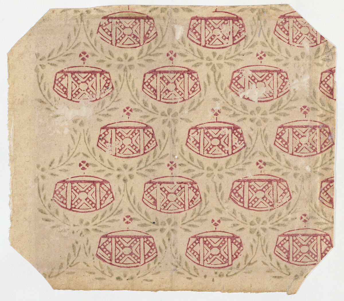 Sheet with overall pattern of vines and geometric designs, Anonymous  , 19th century, Relief print (wood or metal) 