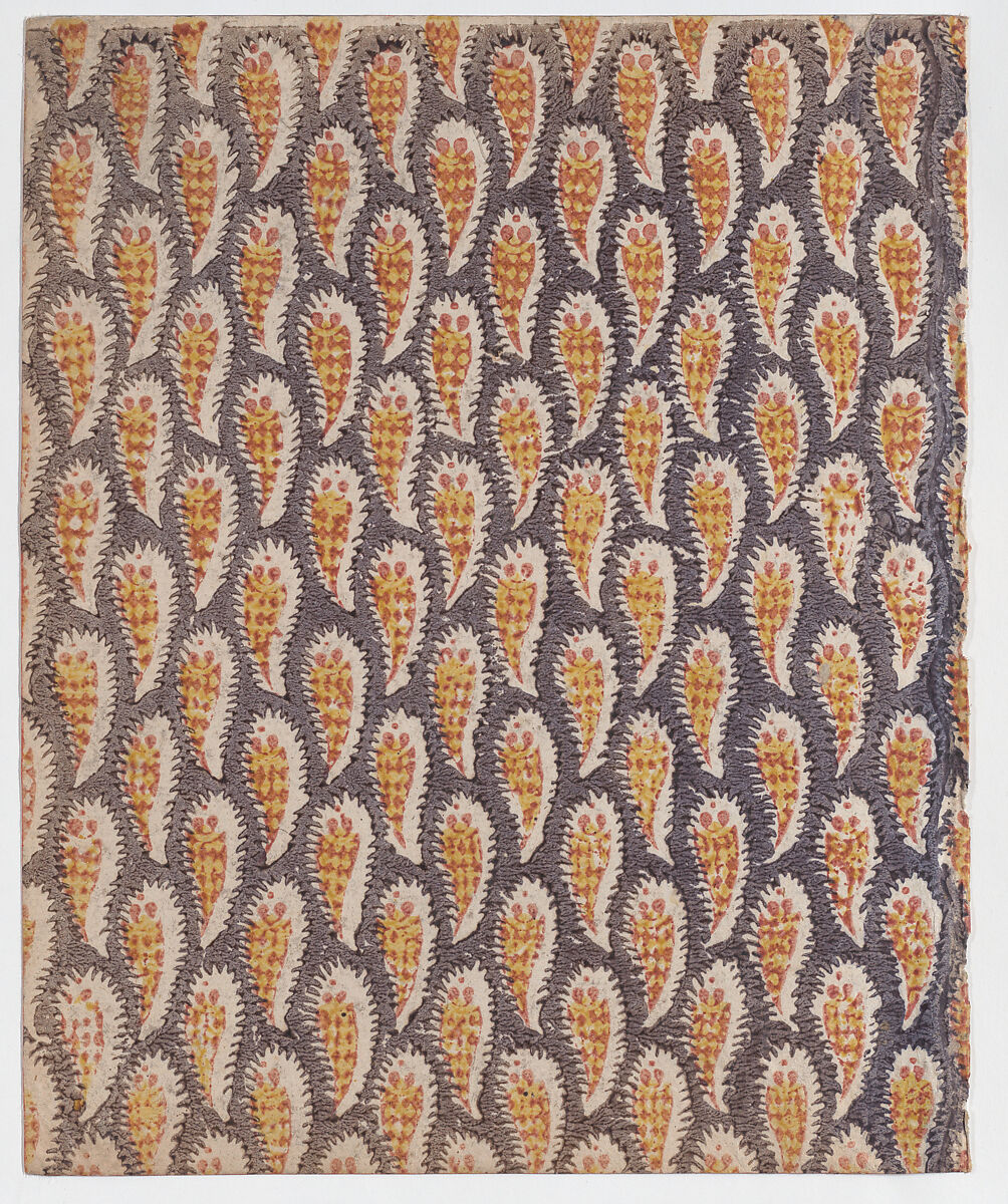 Sheet with overall paisley pattern, Anonymous  , 19th century, Relief print (wood or metal) 