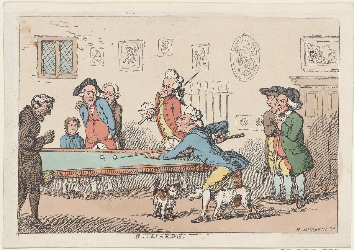 Billards, Anonymous, British, 19th century, Hand-colored etching 