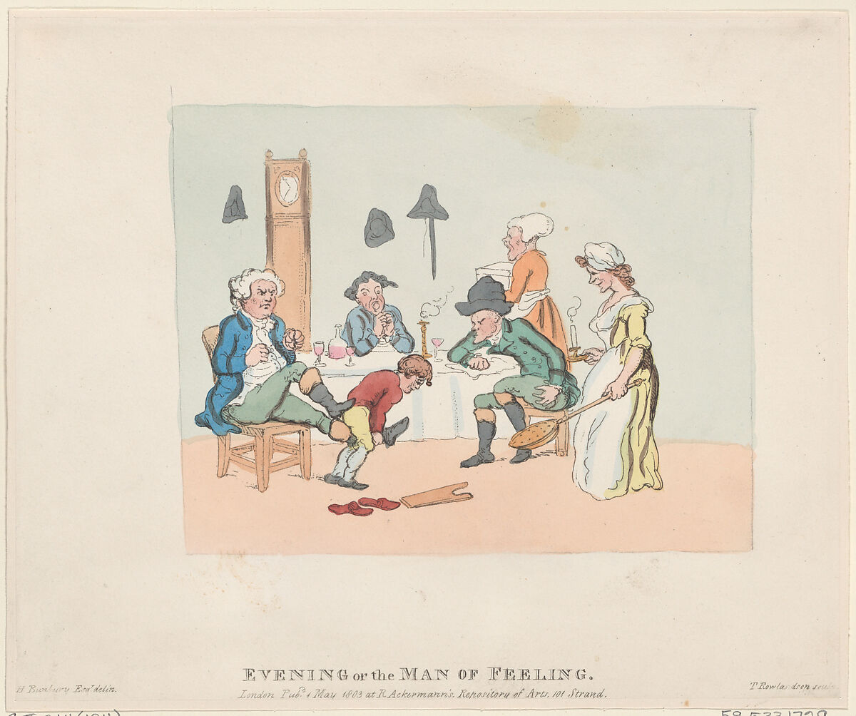 Evening, or, the Man of Feeling, Thomas Rowlandson (British, London 1757–1827 London), Hand-colored etching 