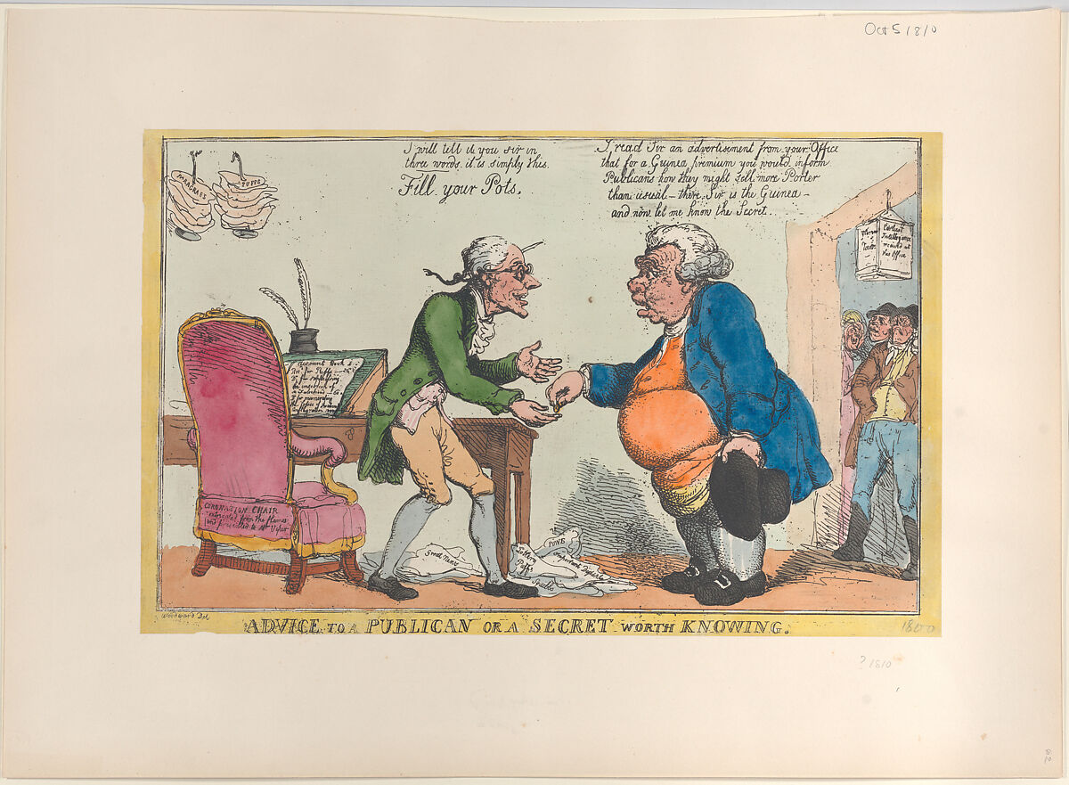 Advice to a Publican, or a Secret Worth Knowing, Thomas Rowlandson (British, London 1757–1827 London), Hand-colored etching 