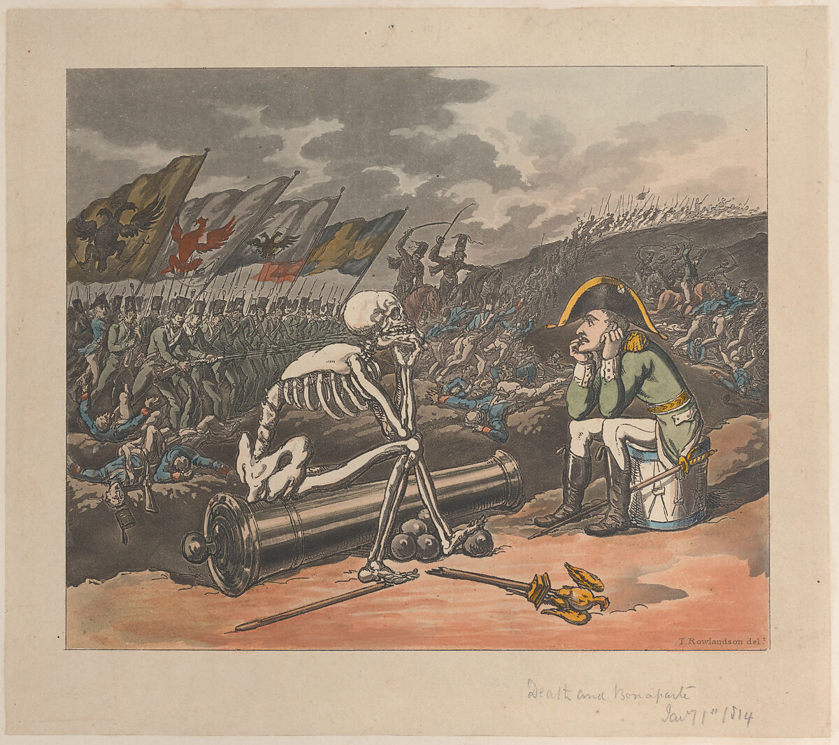 Death and Bonaparte, The Two Kings of Terror, Thomas Rowlandson (British, London 1757–1827 London), Hand-colored etching; second issue 