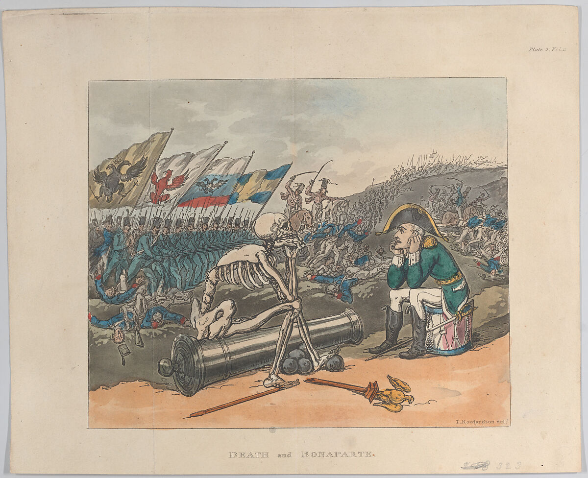 Death and Bonaparte, The Two Kings of Terror, Thomas Rowlandson (British, London 1757–1827 London), Hand-colored etching; second issue 