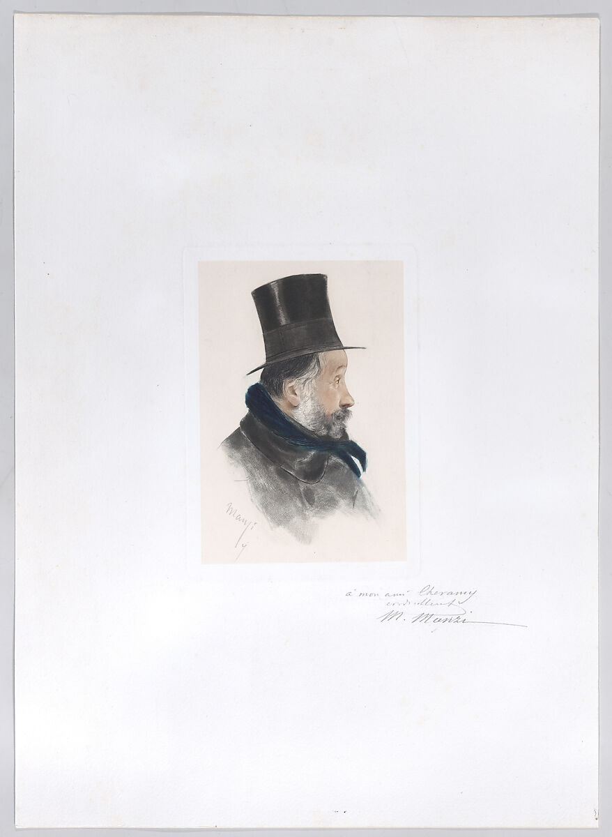 Portrait of Edgar Degas in profile, Michel Manzi (French (born Italy), Naples 1849–1915 Saint-Raphaël), Color etching with roulette 