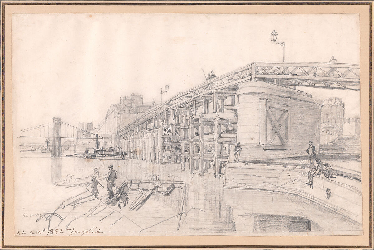 L'Estacade à Paris, Johan Barthold Jongkind (Dutch, Latrop 1819–1891 La-Côte-Saint-André), Graphite 