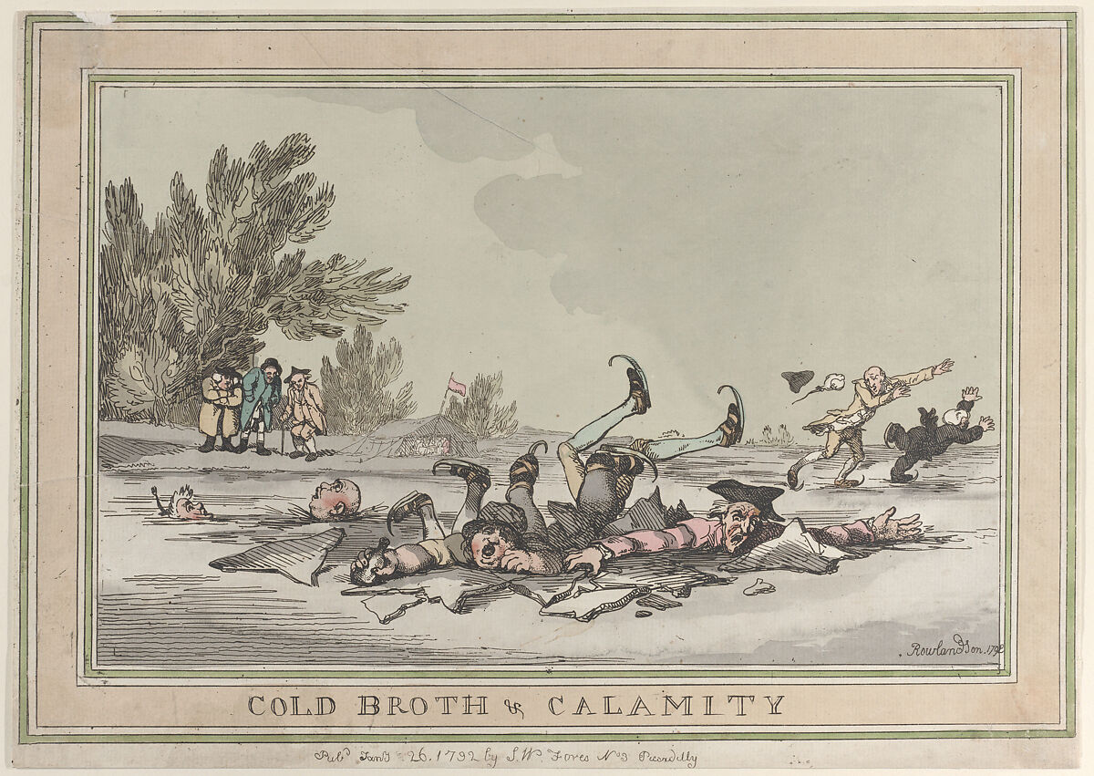 Cold Broth & Calamity, Thomas Rowlandson (British, London 1757–1827 London), Hand-colored etching 