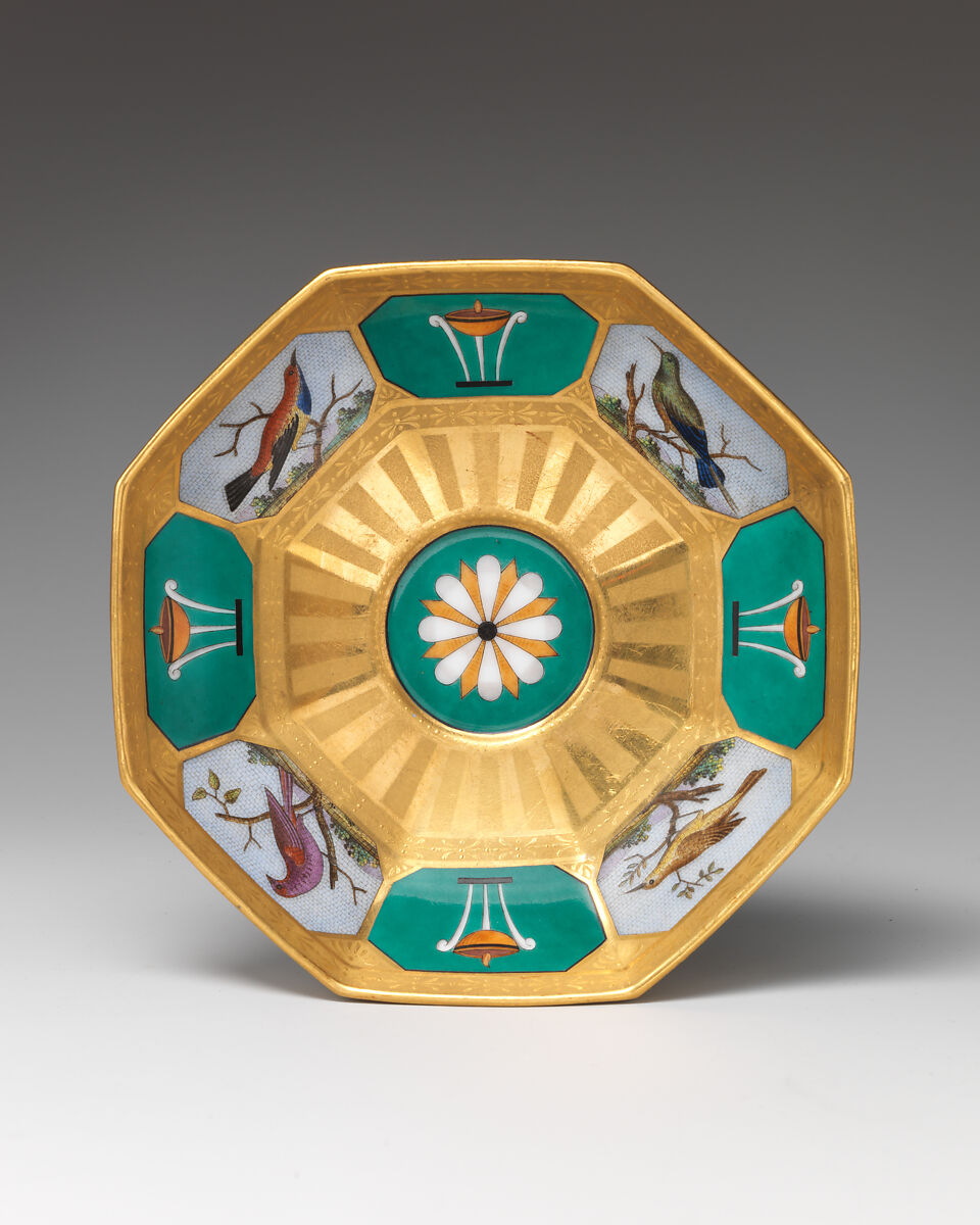 Cup and saucer with birds in micromosaic decoration, Royal Porcelain Manufactory (Königliche Porzellan-Manufaktur), Berlin (German, founded 1763), Hard-paste porcelain, German, Berlin