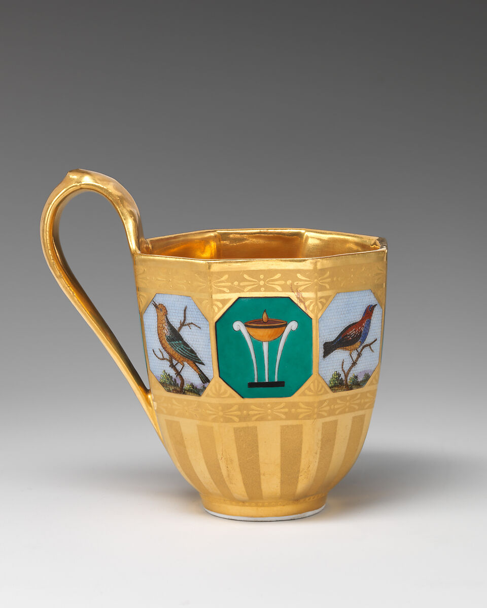 Cup and saucer with birds in micromosaic decoration, Royal Porcelain Manufactory (Königliche Porzellan-Manufaktur), Berlin (German, founded 1763), Hard-paste porcelain, German, Berlin