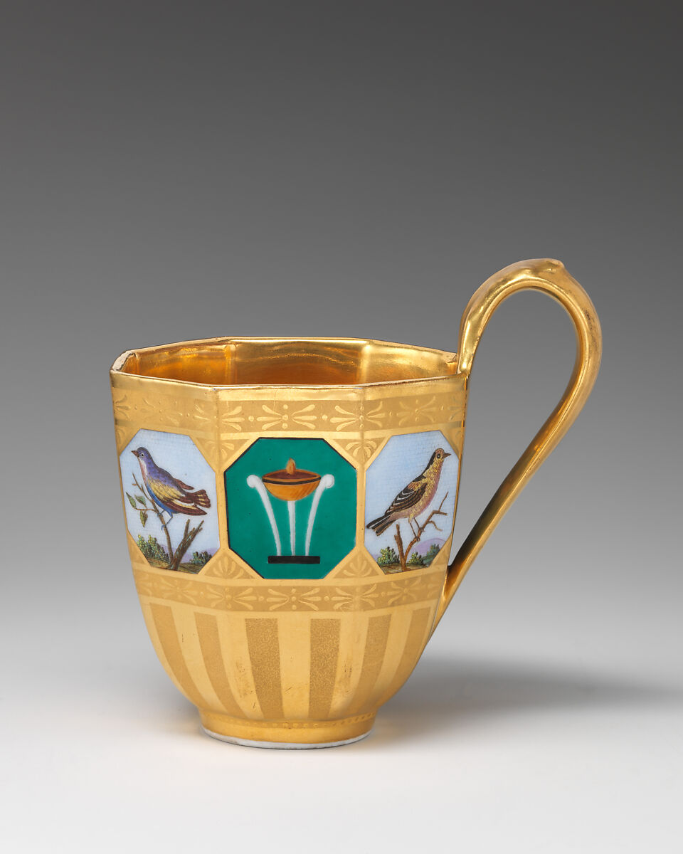 Cup and saucer with birds in micromosaic decoration, Royal Porcelain Manufactory (Königliche Porzellan-Manufaktur), Berlin (German, founded 1763), Hard-paste porcelain, German, Berlin