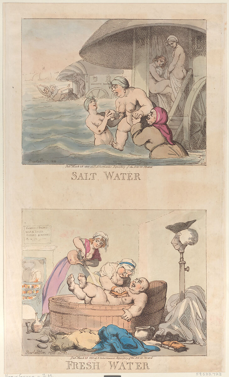 Salt Water and Fresh Water, Thomas Rowlandson (British, London 1757–1827 London), Hand-colored etching and aquatint 
