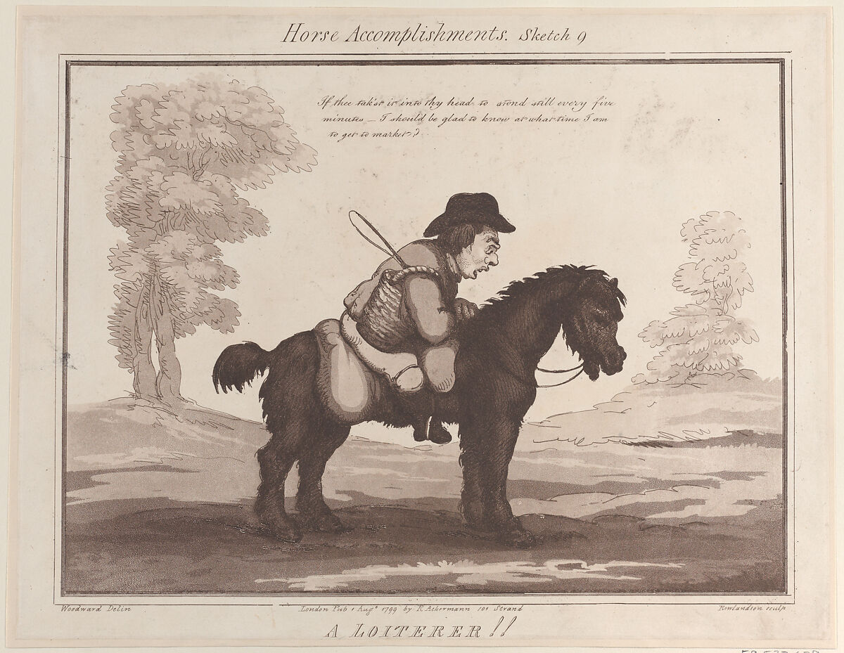 Horse Accomplishments, Sketch 9: A Loiterer !!, Thomas Rowlandson (British, London 1757–1827 London), Etching and aquatint 