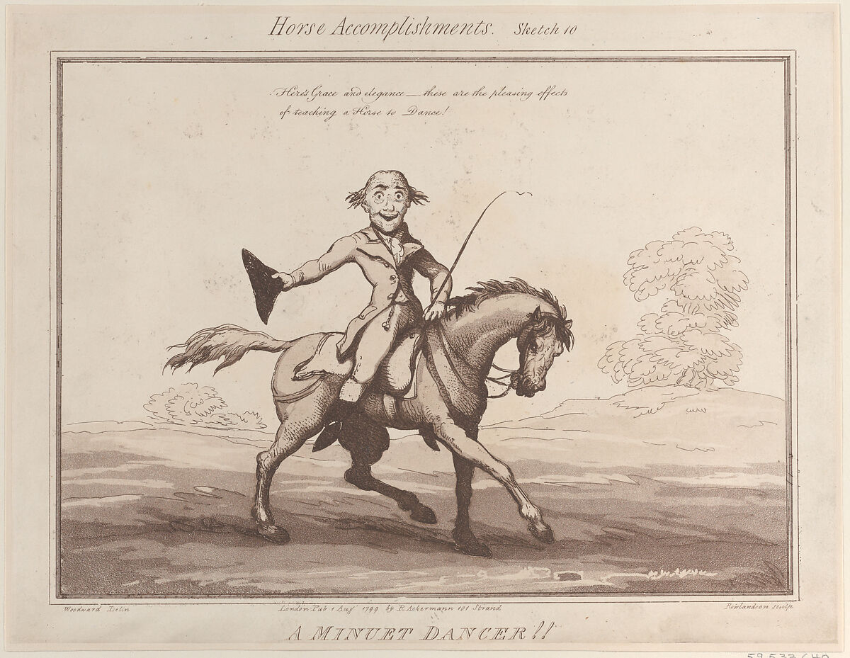Horse Accomplishments, Sketch 10: A Minuet Dancer !!, Thomas Rowlandson (British, London 1757–1827 London), Etching and aquatint 