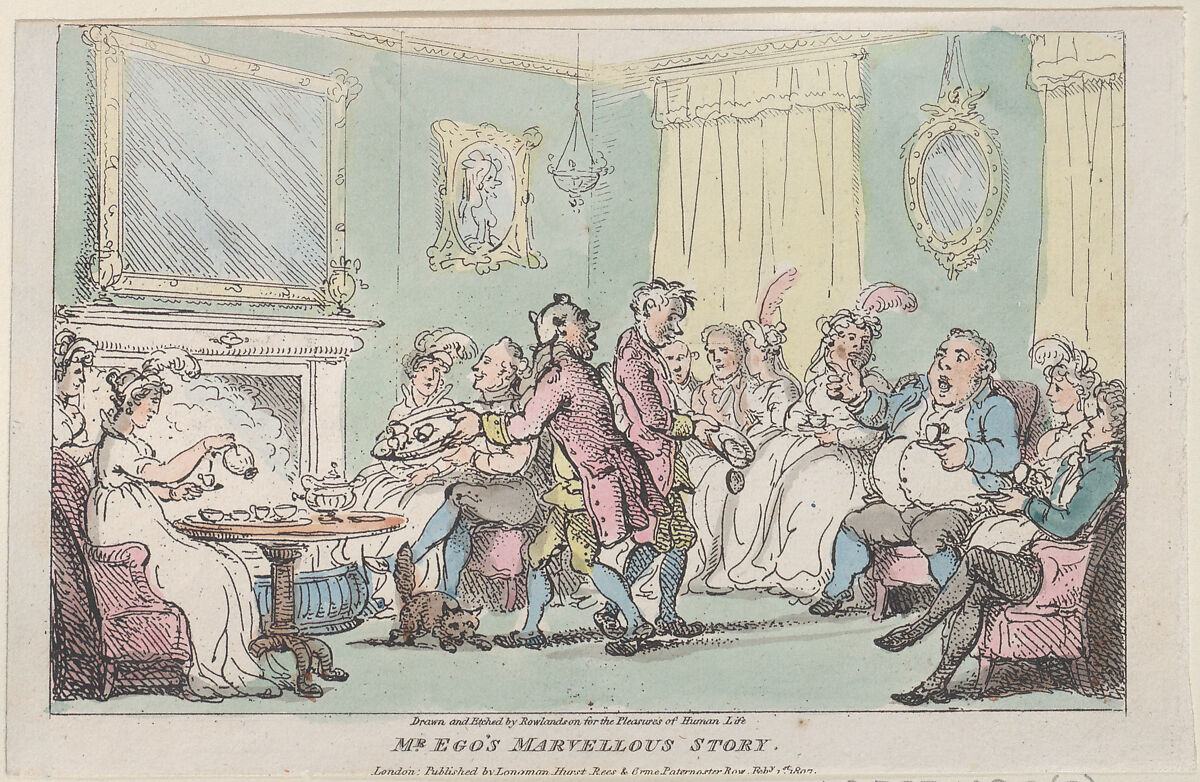 Mr. Ego's Marvellous Story, Thomas Rowlandson (British, London 1757–1827 London), Hand-colored etching 