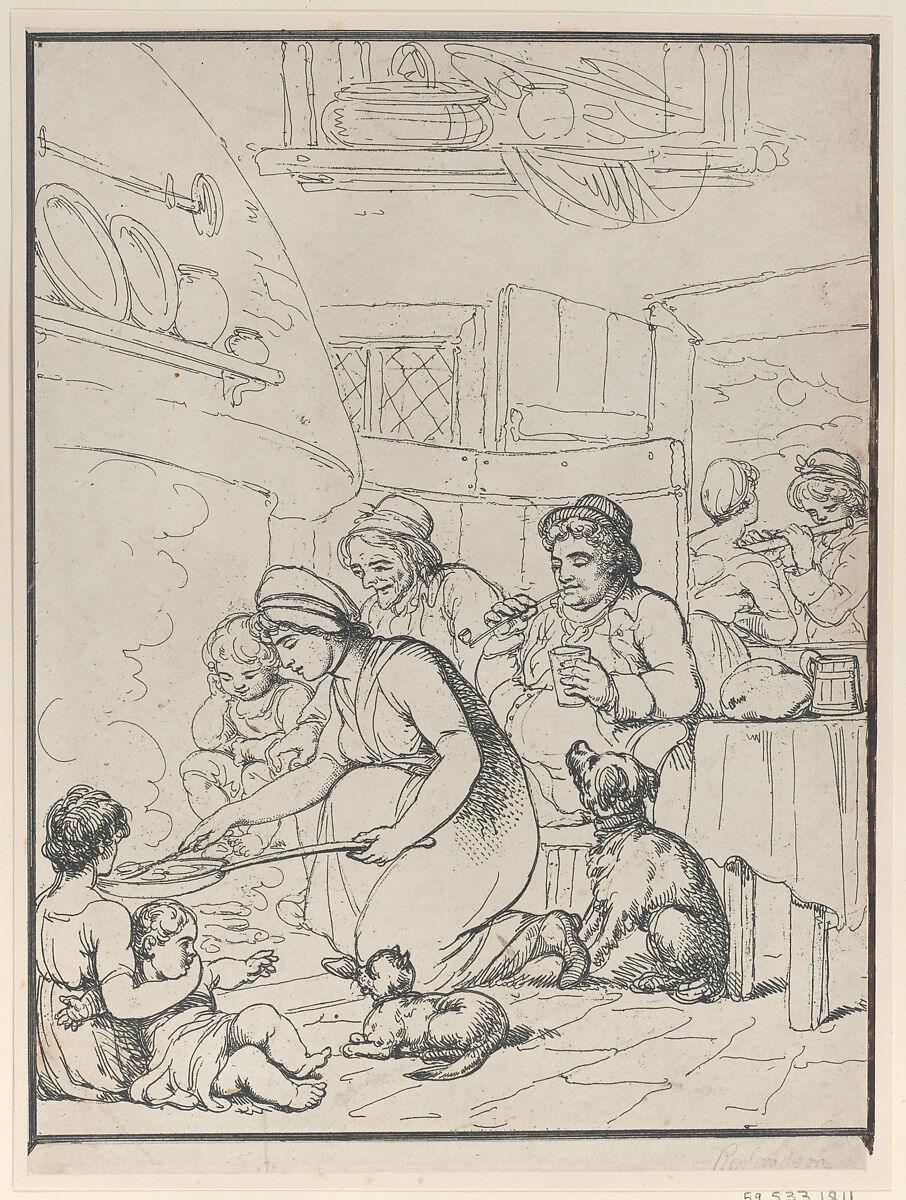 Cottagers, with Fireside, Henri Merke (Swiss, Niederweningen, canton Zürich ca. 1760–after 1820), Etching; proof before aquatint or mezzotint 