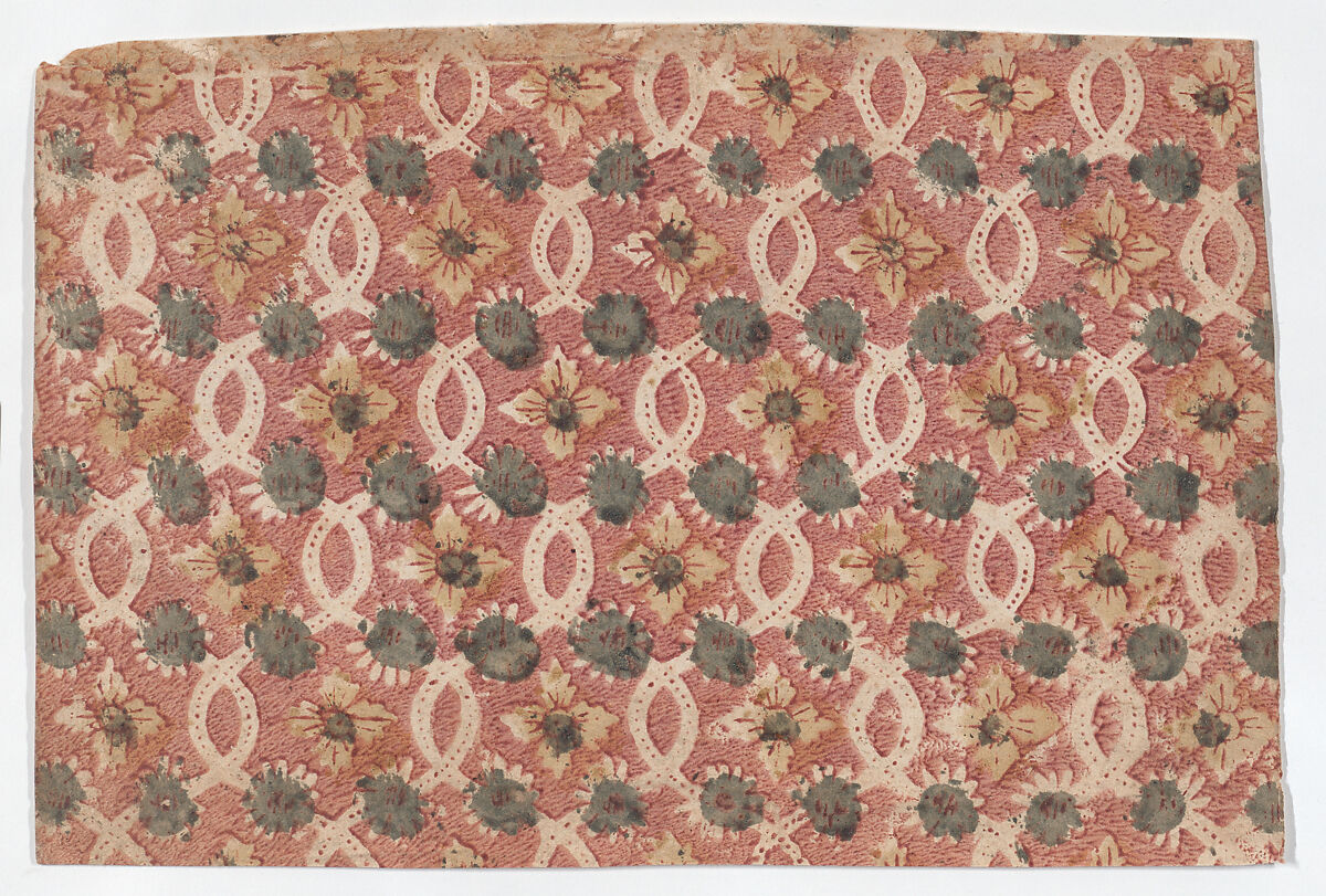 Sheet with overall lattice pattern with rosettes, Anonymous  , 19th century, Relief print (wood or metal) 