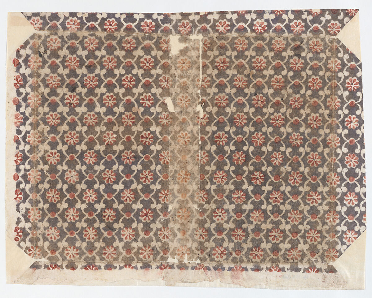 Sheet with overall lattice pattern with rosettes, Anonymous  , 19th century, Relief print (wood or metal) 