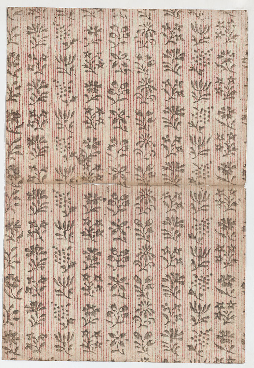 Book cover with overall stripe pattern with floral designs, Anonymous  , 19th century, Relief print (wood or metal) 