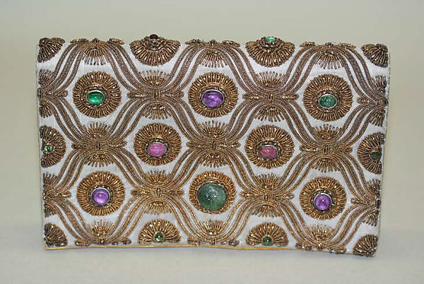 Evening clutch, Van Cleef &amp; Arpels (French, founded Paris, 1896), silk, metal, gemstones, European 