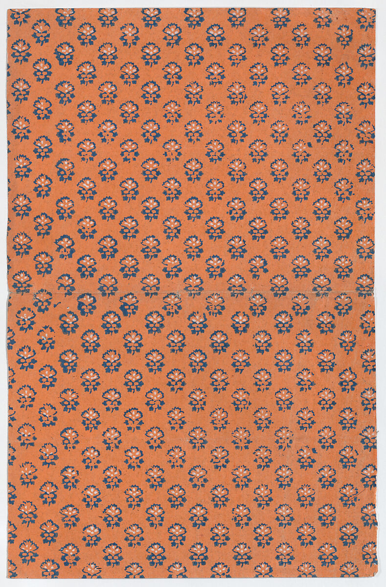 Orange book cover with overall floral pattern, Anonymous  , 19th century, Relief print (wood or metal) 
