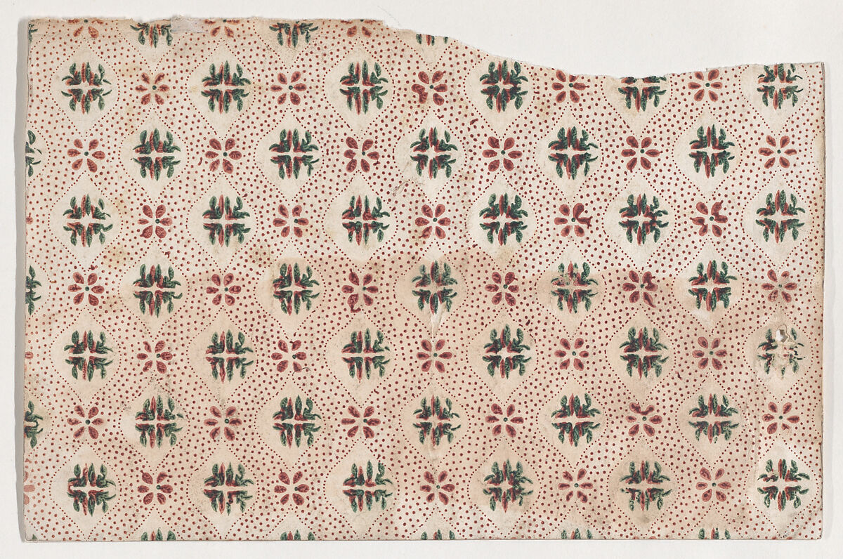 Sheet with overall floral and dot pattern, Anonymous  , 19th century, Relief print (wood or metal) 