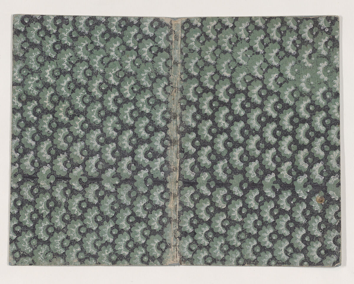 Book cover with overall green and black abstract pattern, Anonymous  , 19th century (Carlo), Relief print (wood or metal) 