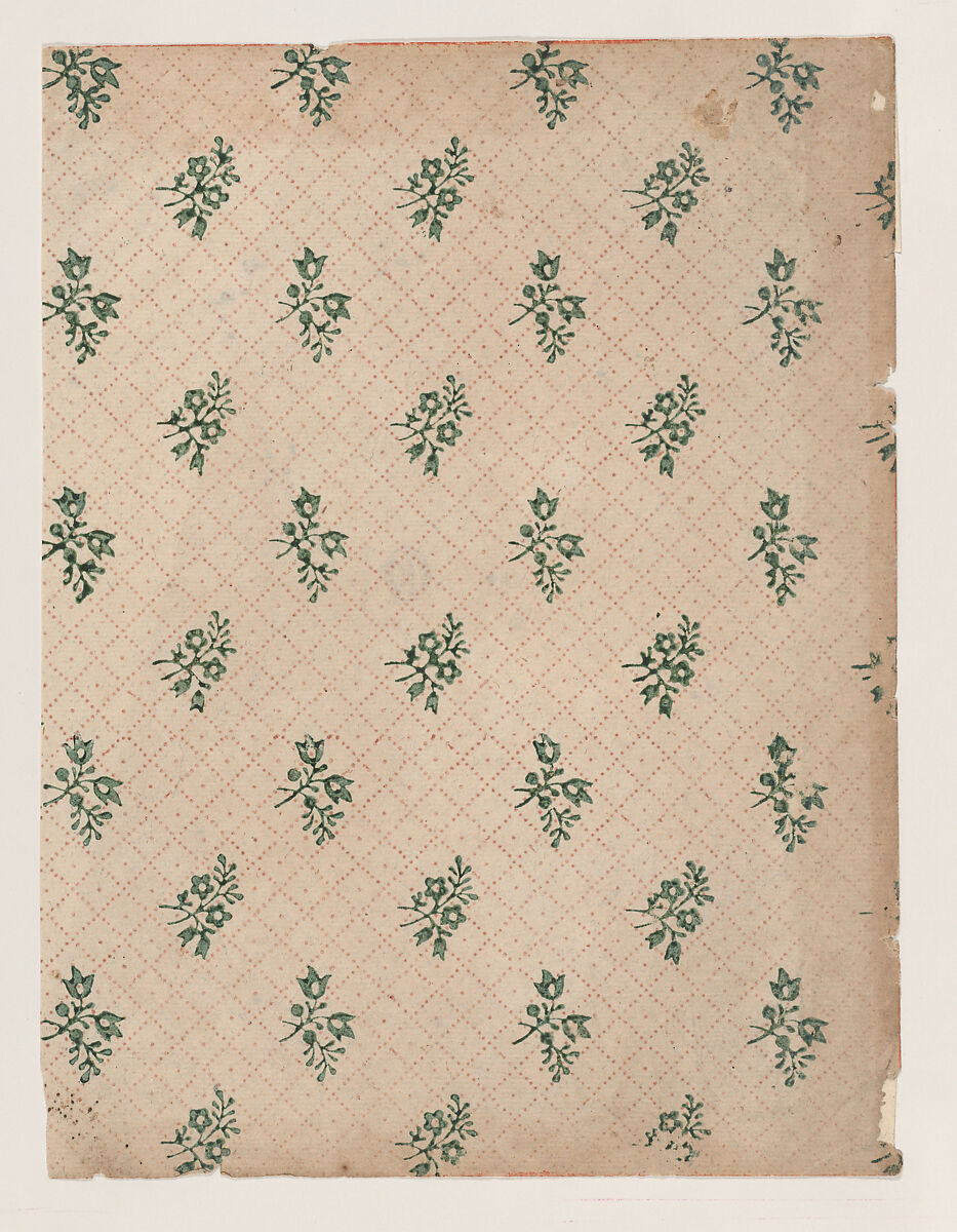 Sheet with dot grid pattern with bouquets, Anonymous  , 19th century, Relief print (wood or metal) 
