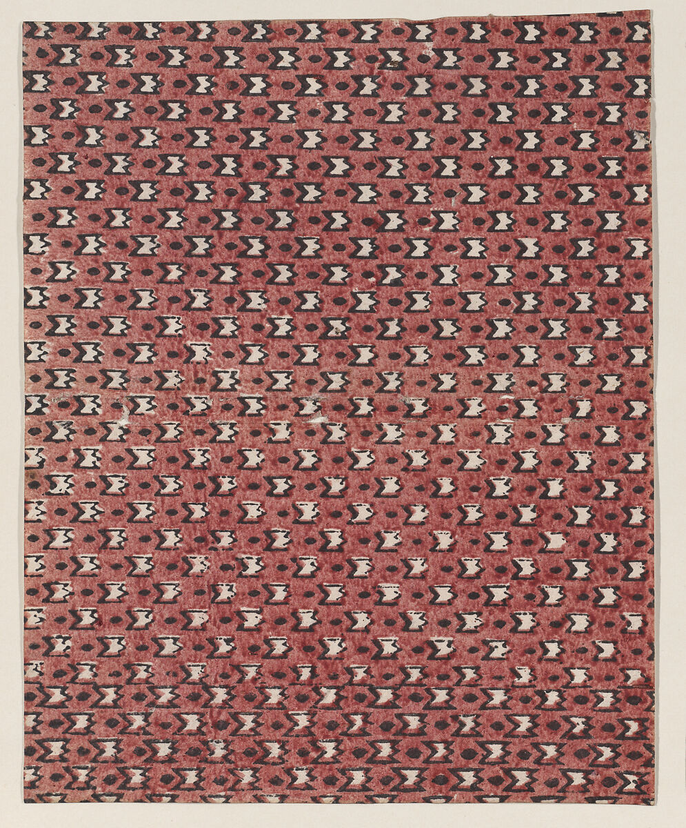 Sheet with overall red and black geometric pattern, Anonymous  , 19th century, Relief print (wood or metal) 