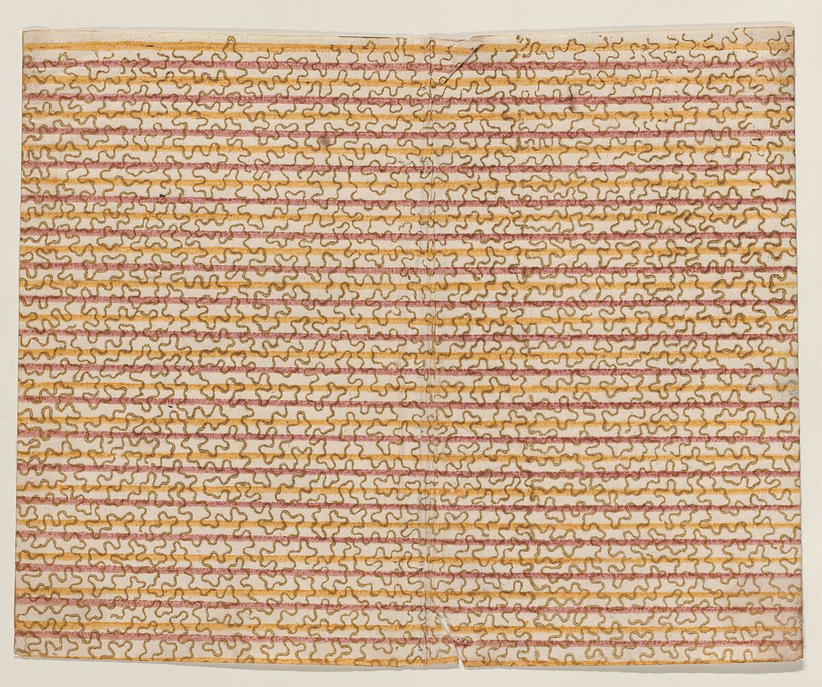 Sheet with overall stripe pattern with squiggly lines, Anonymous  , 19th century, Relief print (wood or metal) 