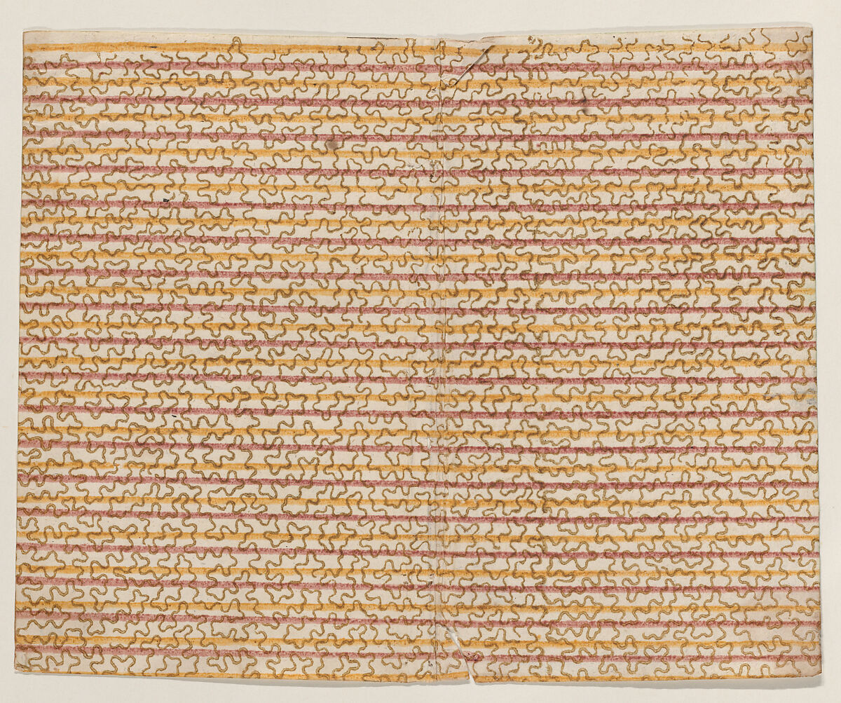 Sheet with overall stripe pattern with squiggly lines, Anonymous  , 19th century, Relief print (wood or metal) 