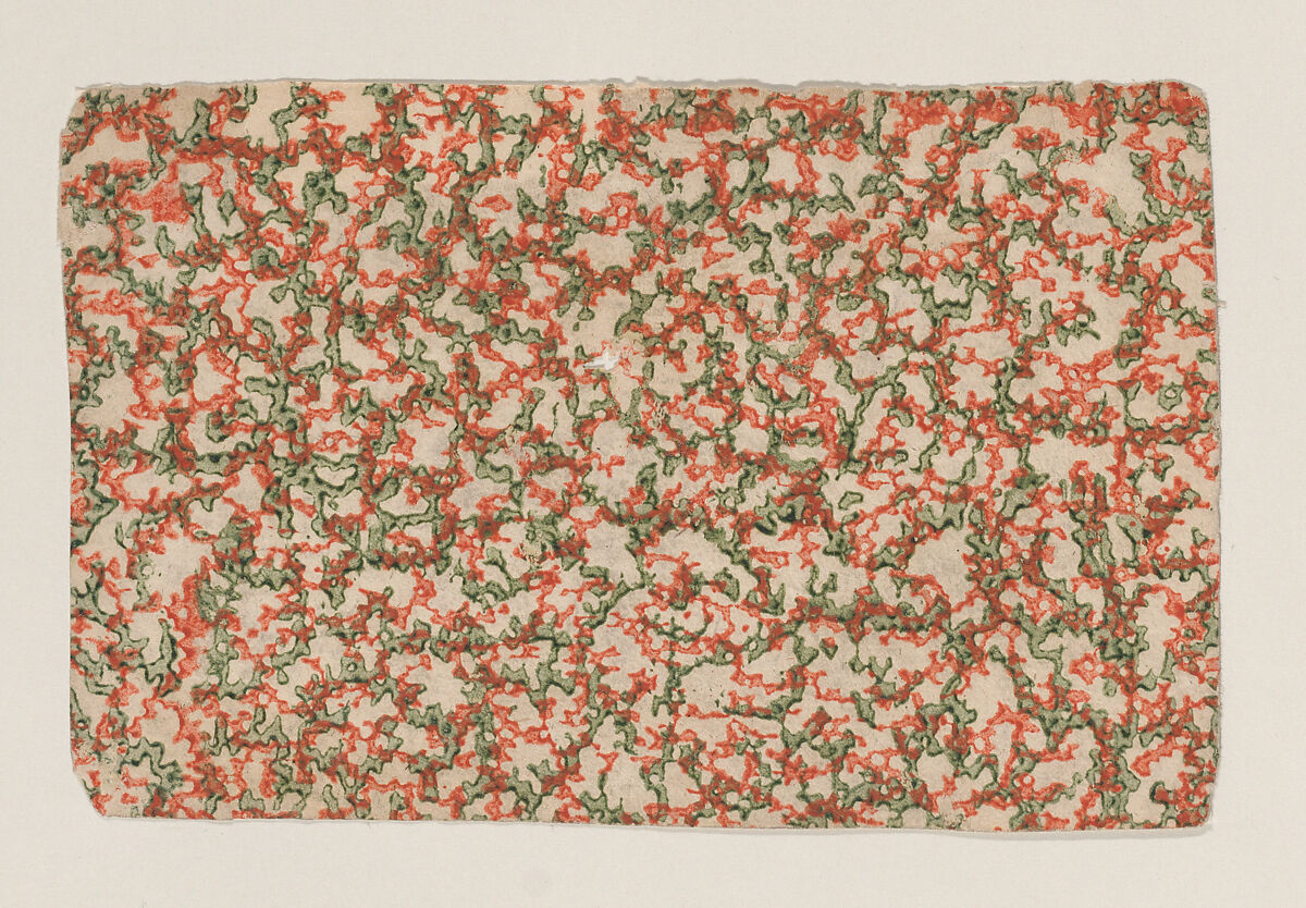 Sheet with overall orange and green abstract pattern, Anonymous  , 19th century, Relief print (wood or metal) 