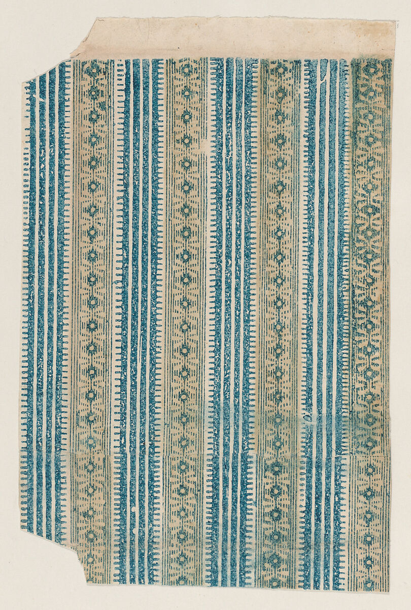 Sheet with four borders with a striped and abstract pattern, Anonymous  , 19th century, Relief print (wood or metal) 