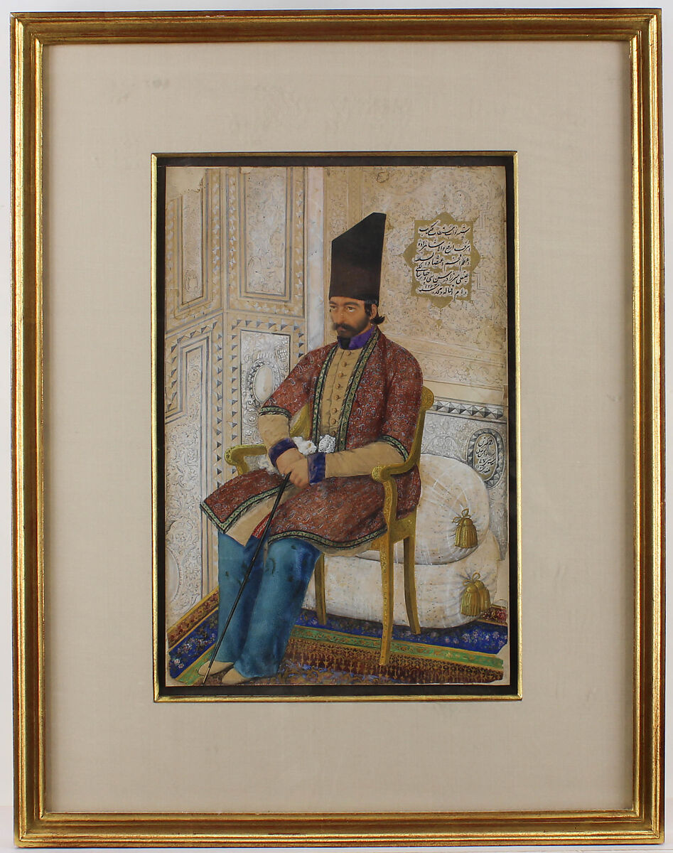 Portrait of `Ali Quli Mirza, I`tizad al-Saltana, Abu`l Hasan Ghaffari, known as Sani&#39; al-Mulk (Iranian, 1814–66), Opaque watercolor, gold, and ink on paper 