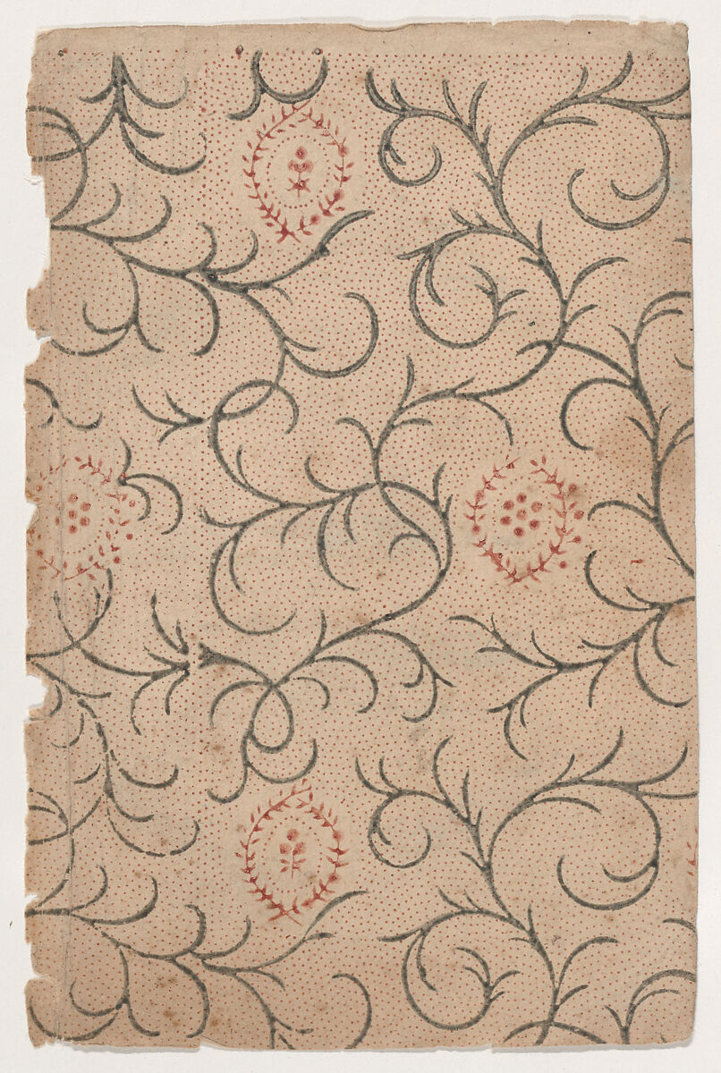 Sheet with overall vine and dot pattern, Anonymous  , 19th century, Relief print (wood or metal) 