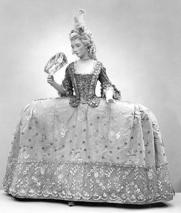 Court dress, silk, metallic thread, British