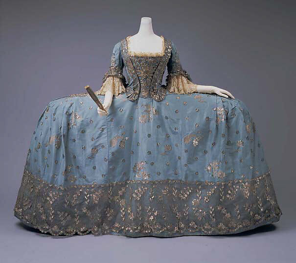 Court dress, silk, metallic thread, British