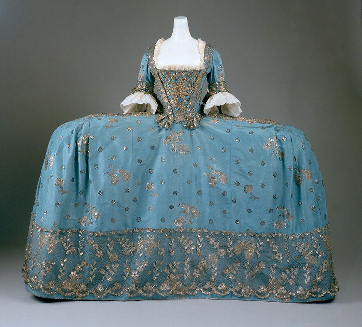 Court dress, silk, metallic thread, British