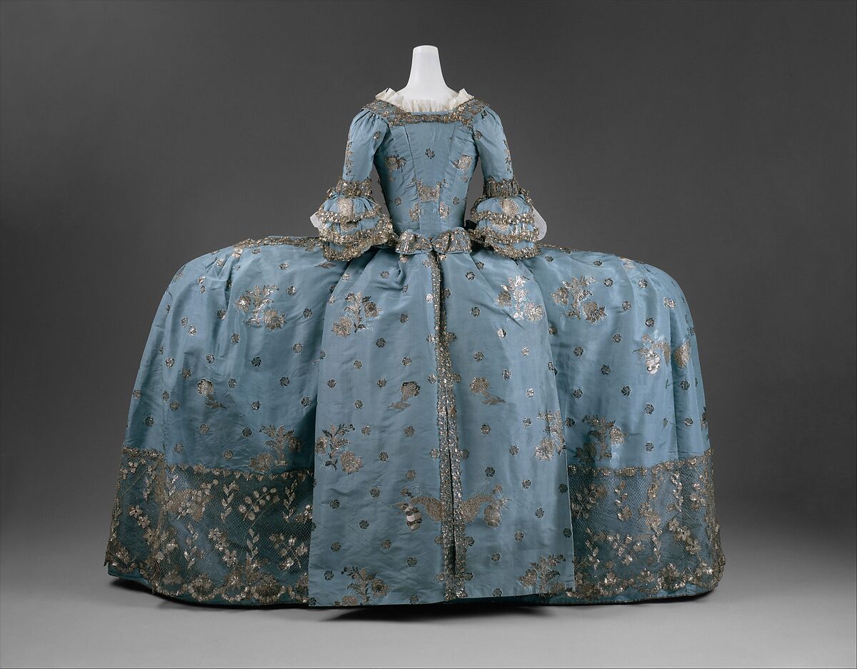 Court dress, silk, metallic thread, British