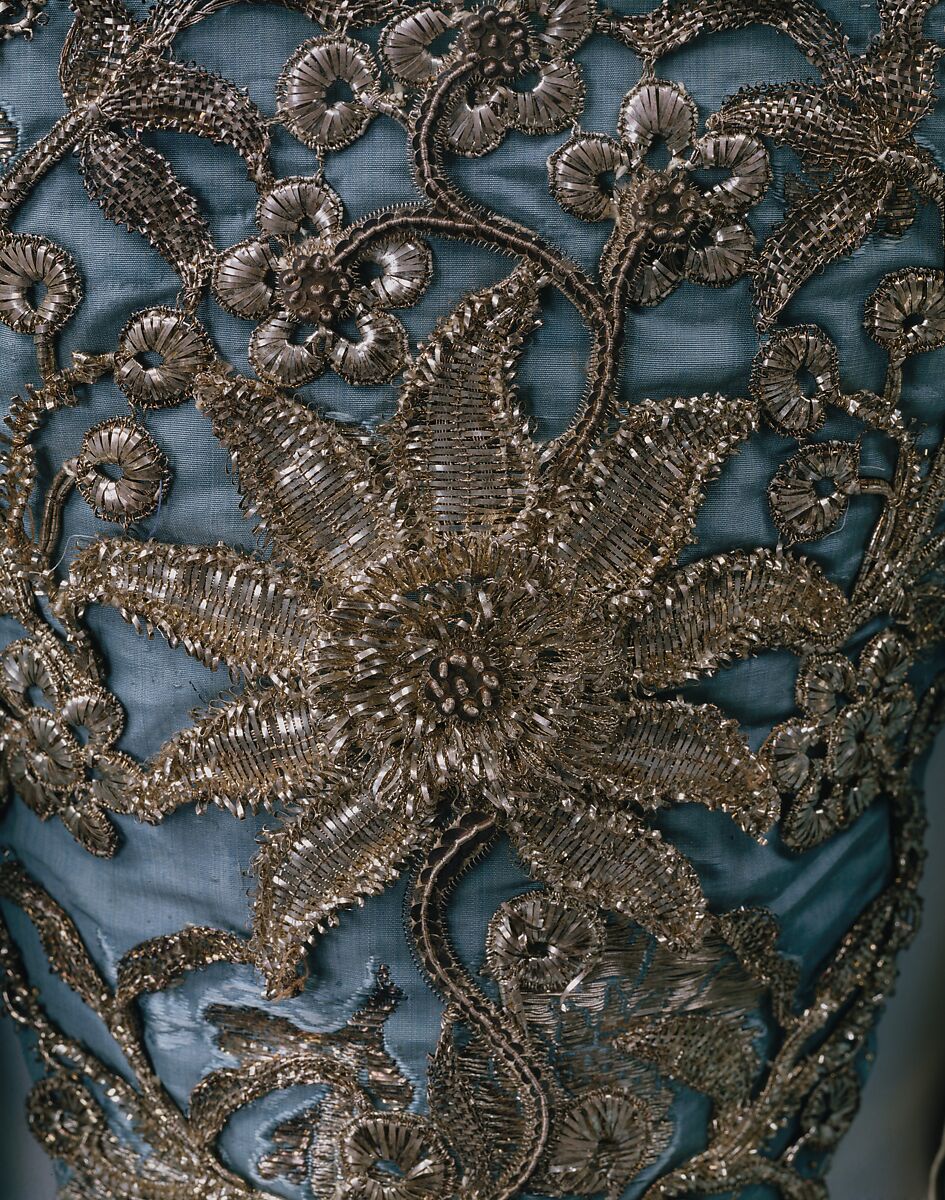 Court dress, silk, metallic thread, British