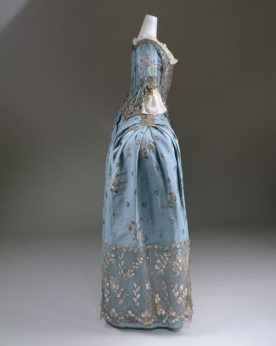 Court dress, silk, metallic thread, British