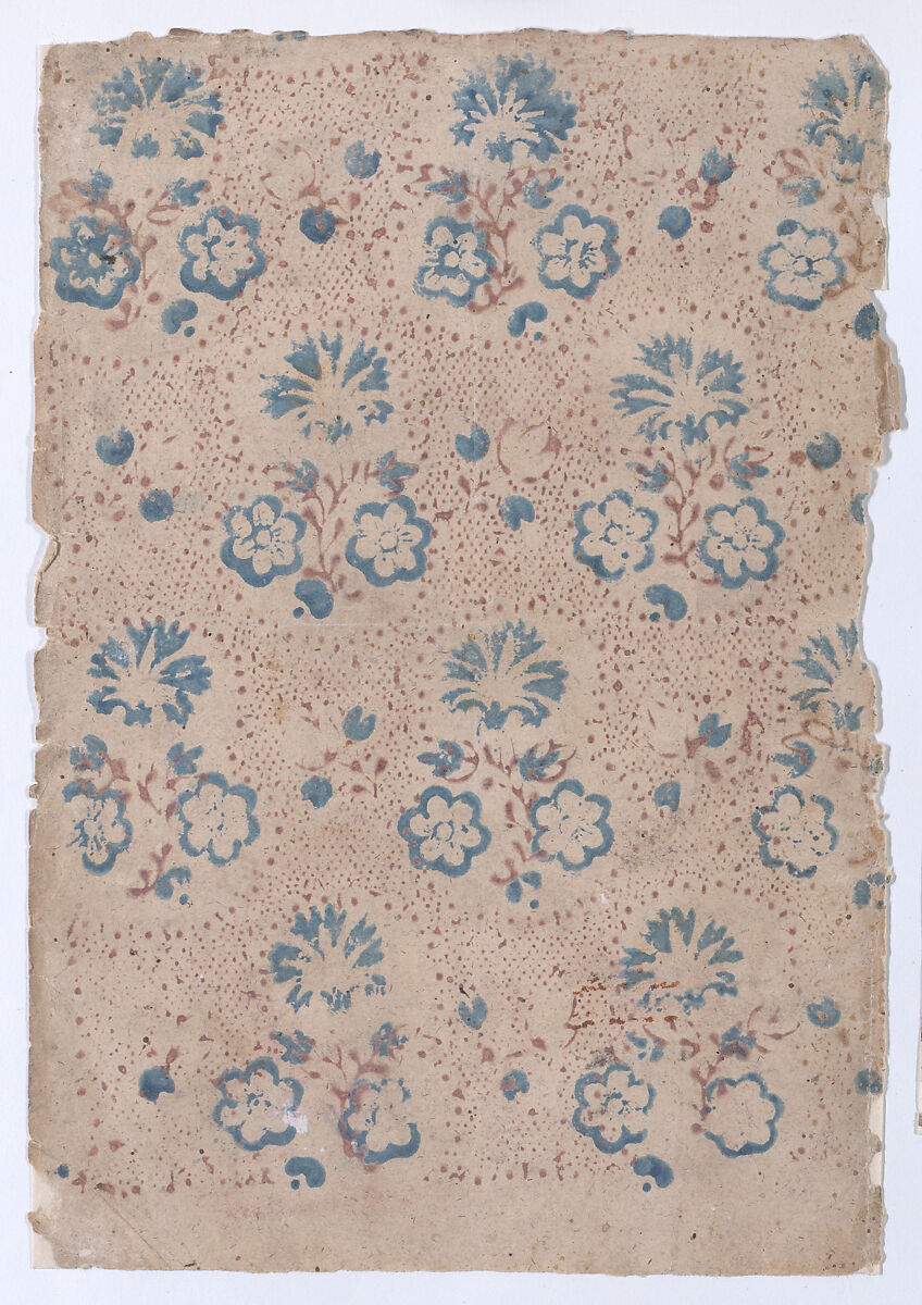 Sheet with overall floral and dot pattern, Anonymous  , 19th century, Relief print (wood or metal) 