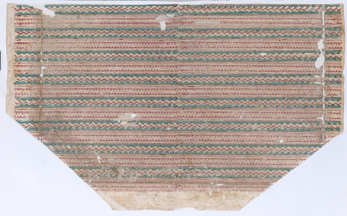 Sheet with red and green zigzag pattern, Anonymous  , 19th century, Relief print (wood or metal) 