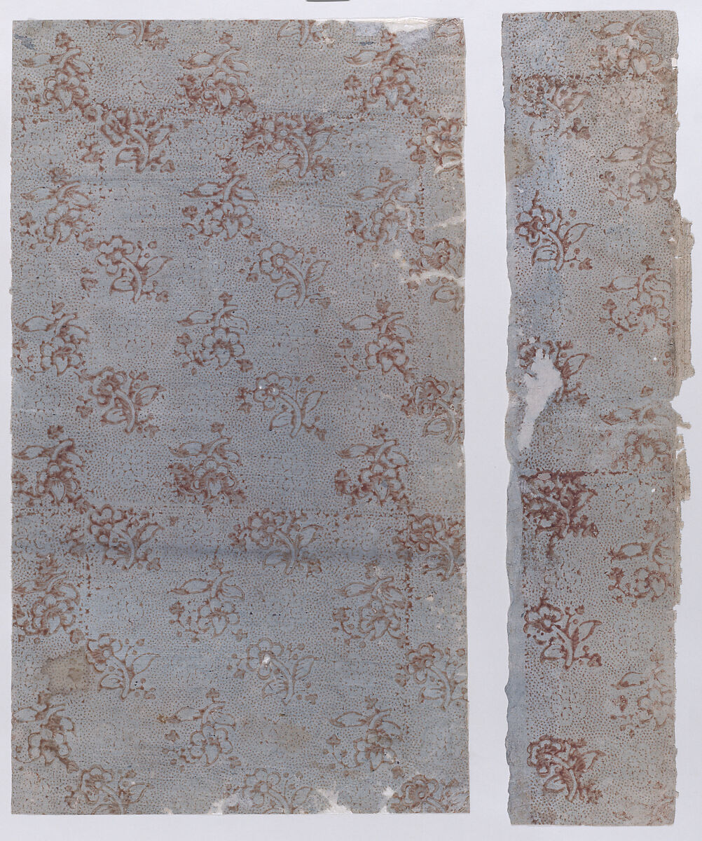 Two sheets with overall floral and dot pattern, Anonymous  , 19th century, Relief print (wood or metal) 