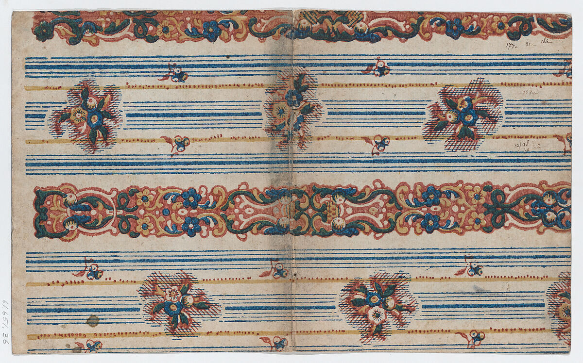 Book cover with overall striped and floral design, Anonymous  , 19th century, Relief print (wood or metal) 