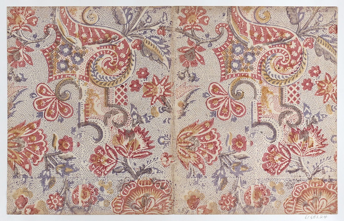 Book cover with overall floral and dot design, Anonymous  , 19th century, Relief print (wood or metal) 